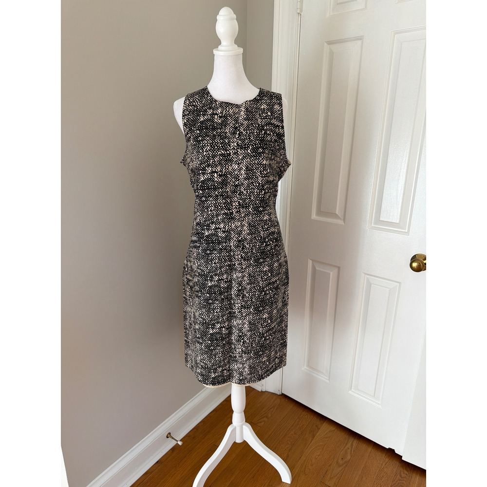 Agnona Italy Black Cream Textured Print Sleeveless Shift Dress IT 46 US 10